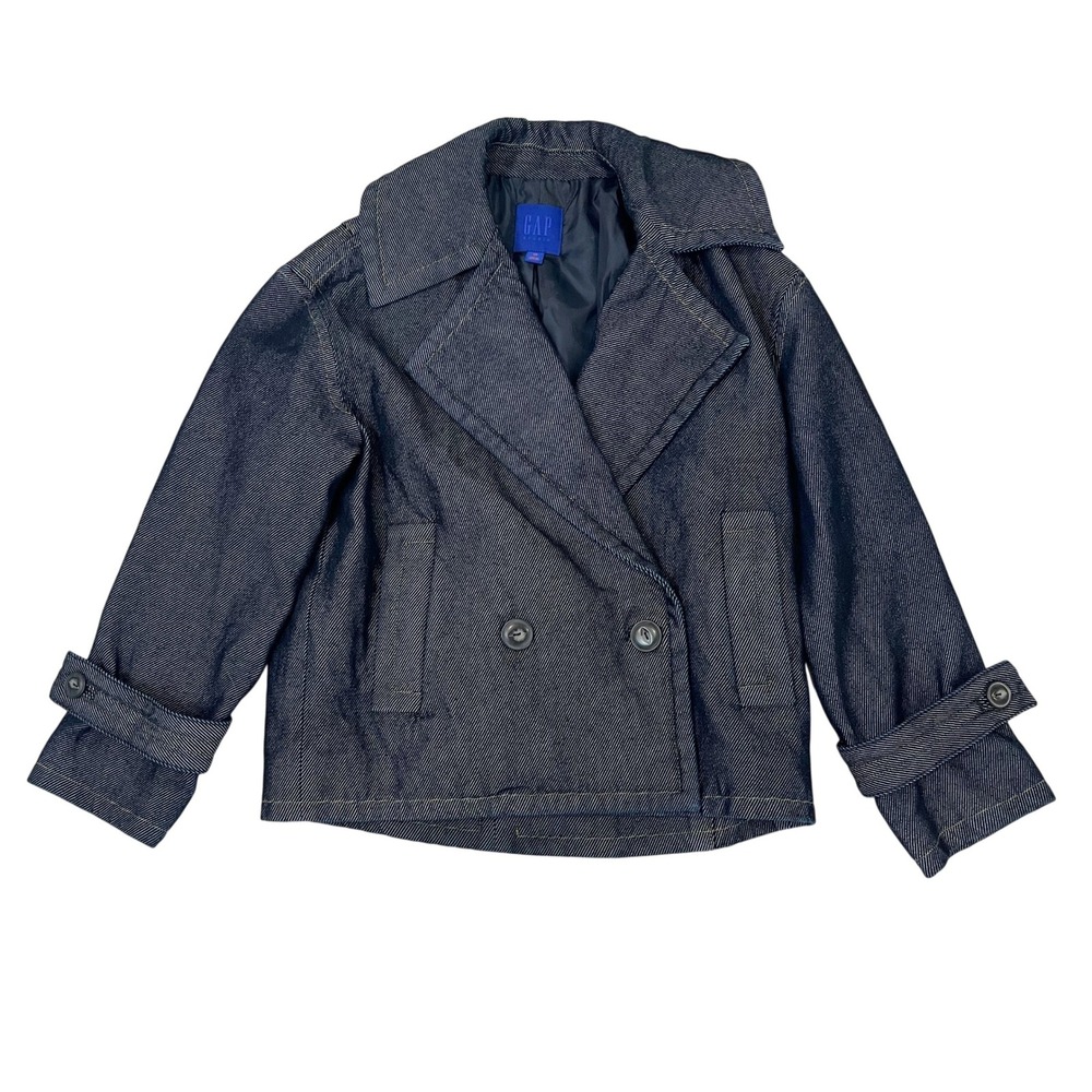 Gap Studio Denim Cocoon Coat Dark Wash Double Breasted XS Womens Jacket